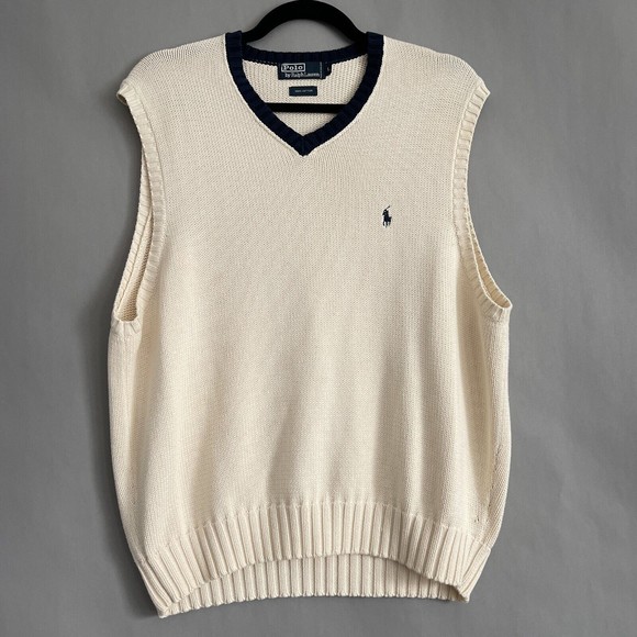 Polo by Ralph Lauren Other - Polo Ralph Lauren Sweater Vest Men L Knit Sleeveless Pullover Cream V-Neck